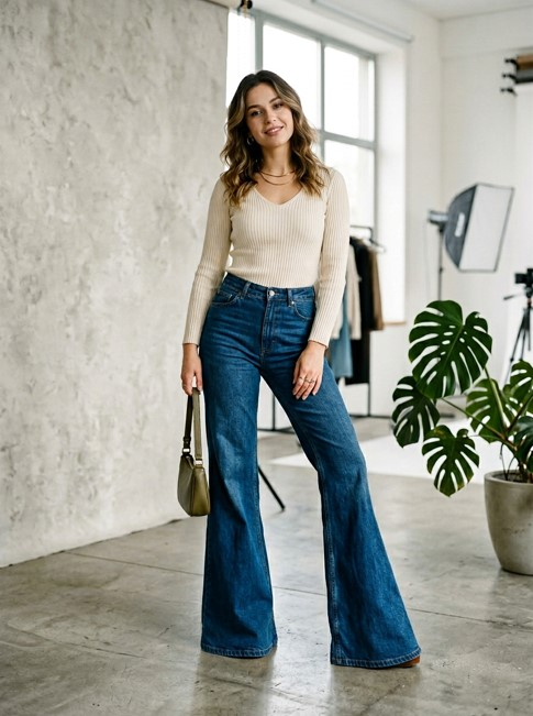 С чем носить джинсы-клёши женские