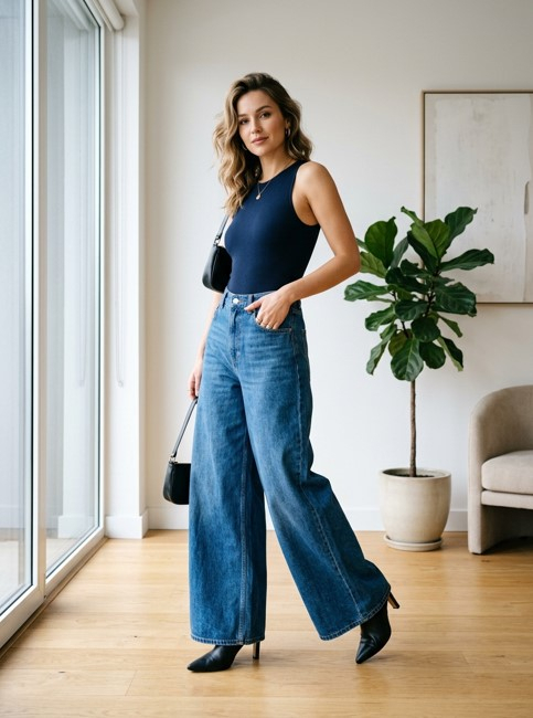 С чем носить джинсы-палаццо женские