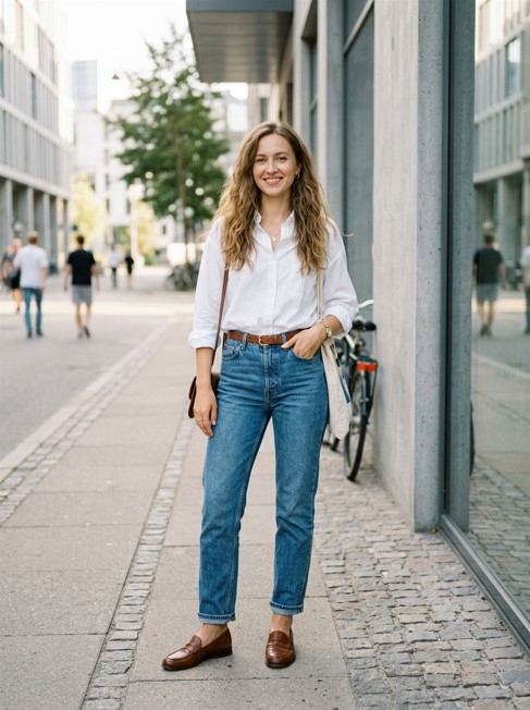 С чем носить синие джинсы женские