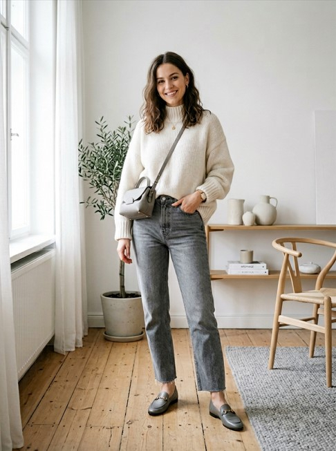 С чем носить серые джинсы женские