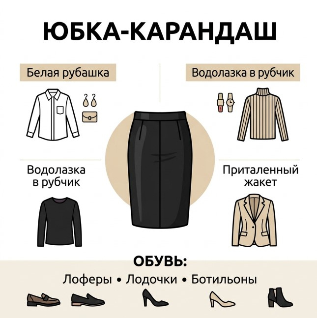 С чем носить кожаную юбку-карандаш?