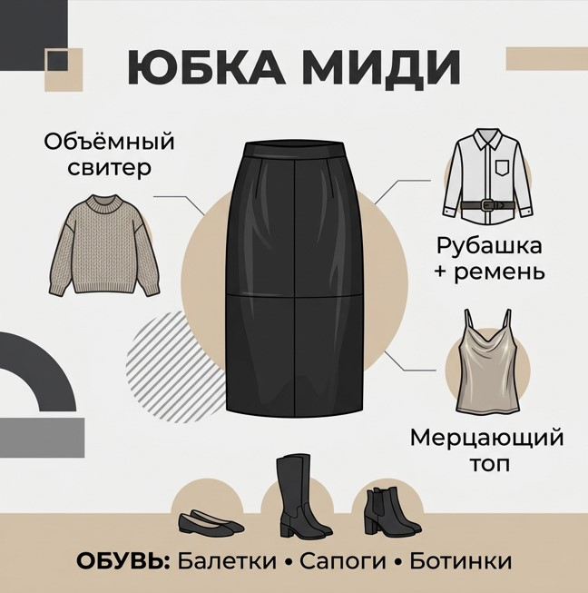 С чем носить кожаную юбку миди?