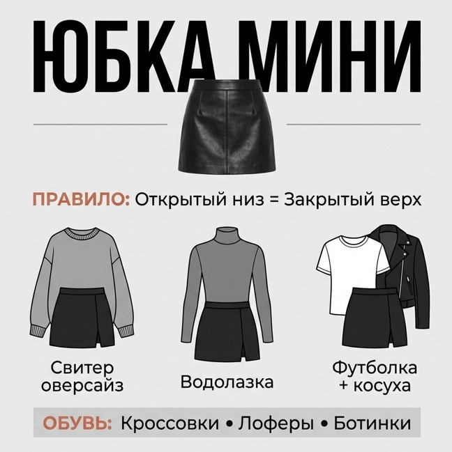 С чем носить кожаную юбку мини?
