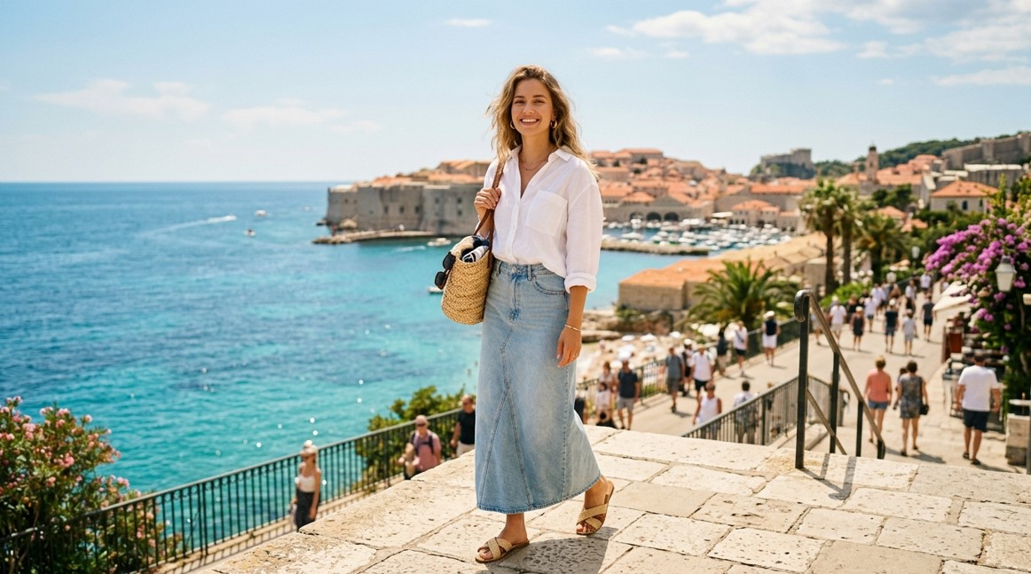 С чем носить длинную джинсовую юбку летом?