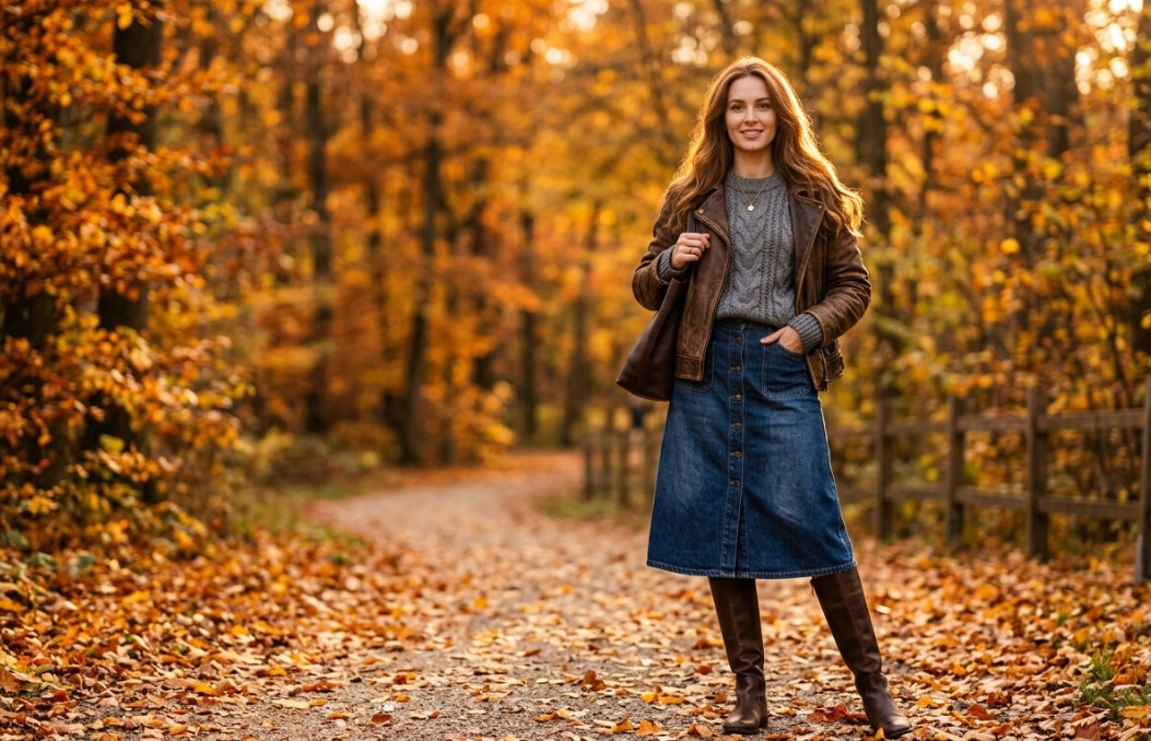 Джинсовая юбка длинная: с чем носить осенью?