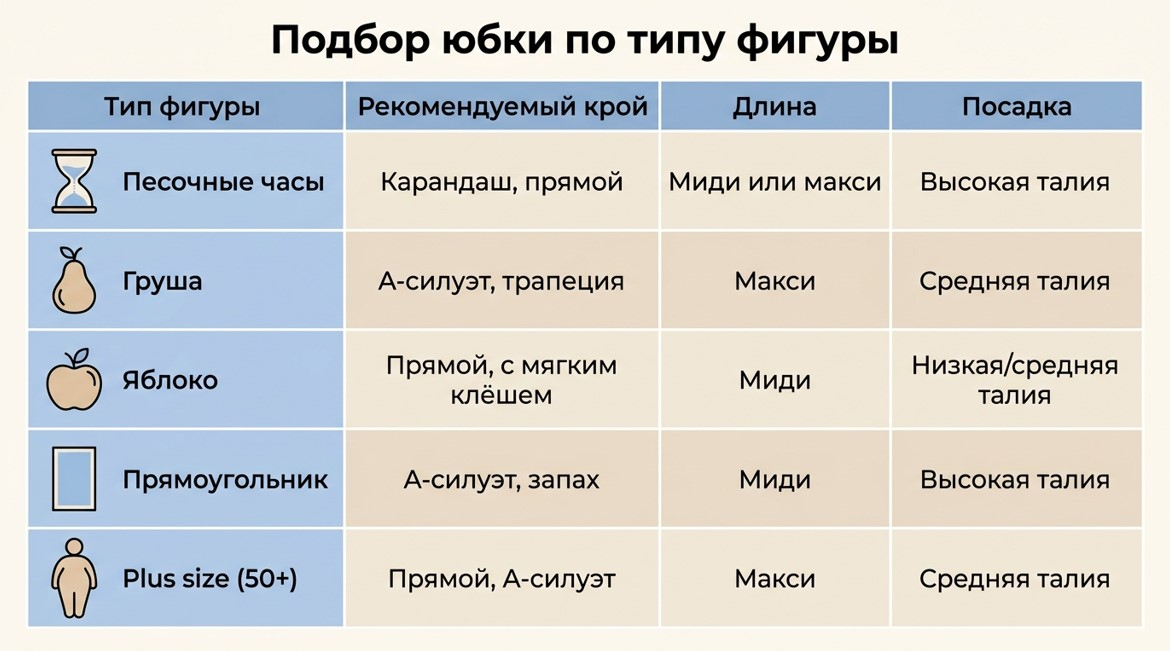 Как подобрать длинную джинсовую юбку по фигуре?