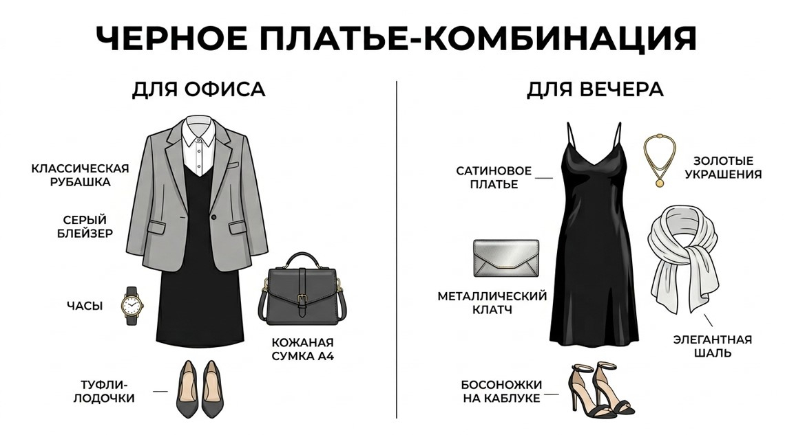 С чем носить чёрное платье-комбинацию?