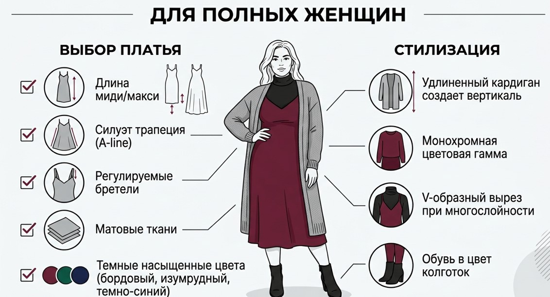 Как носить платье-комбинацию полным женщинам?
