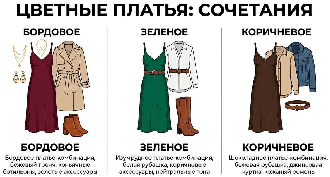 С чем носить цветное платье-комбинацию?