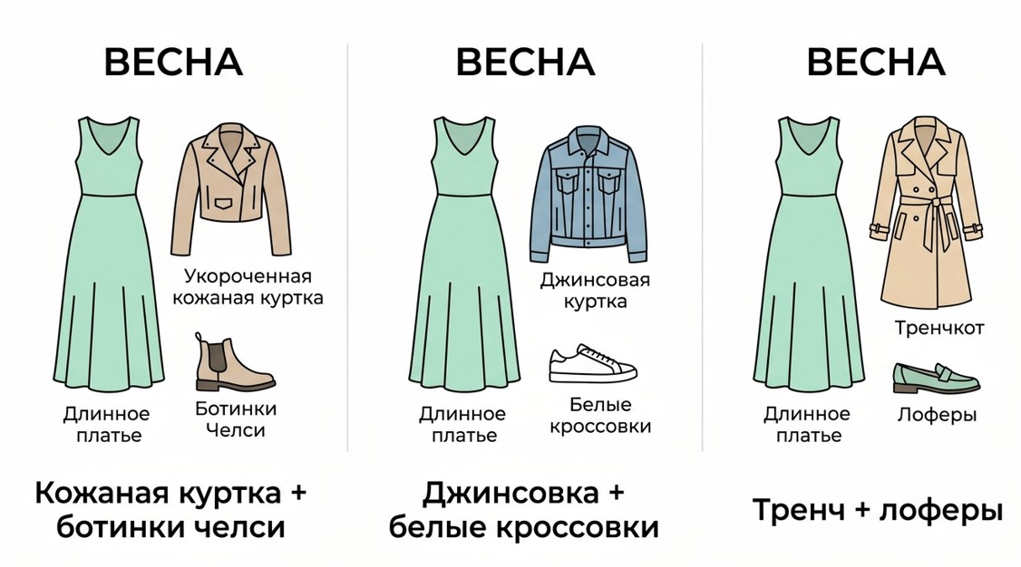 С чем носить длинное платье весной?