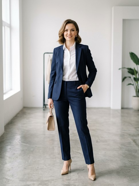 С чем носить синий костюм женский?