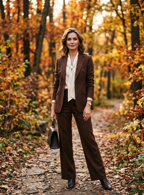 Коричневый костюм женский: с чем носить?