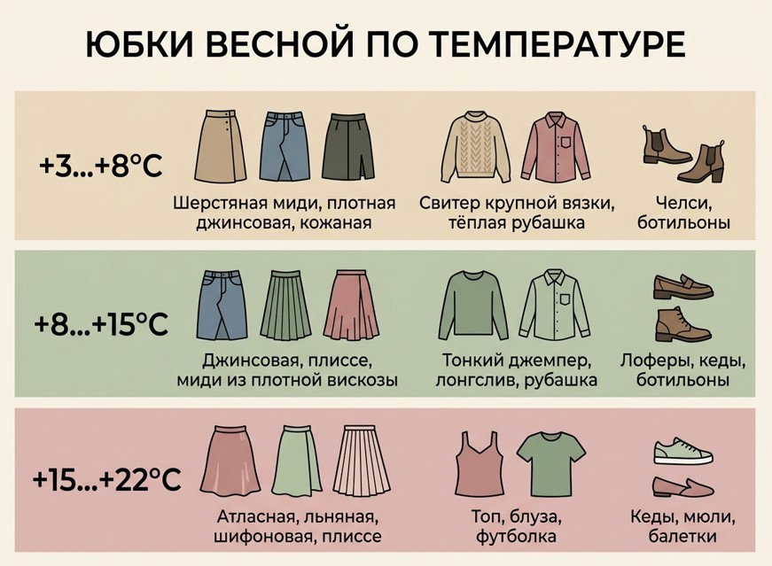 Какие юбки носить весной по температуре