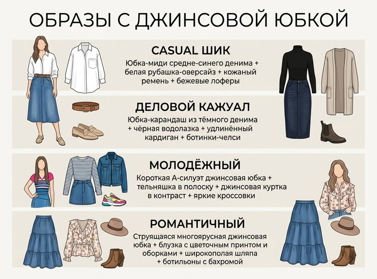 Образы с джинсовой юбкой
