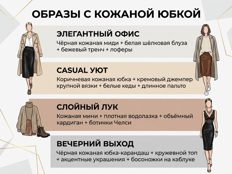 Образы с кожаной юбкой
