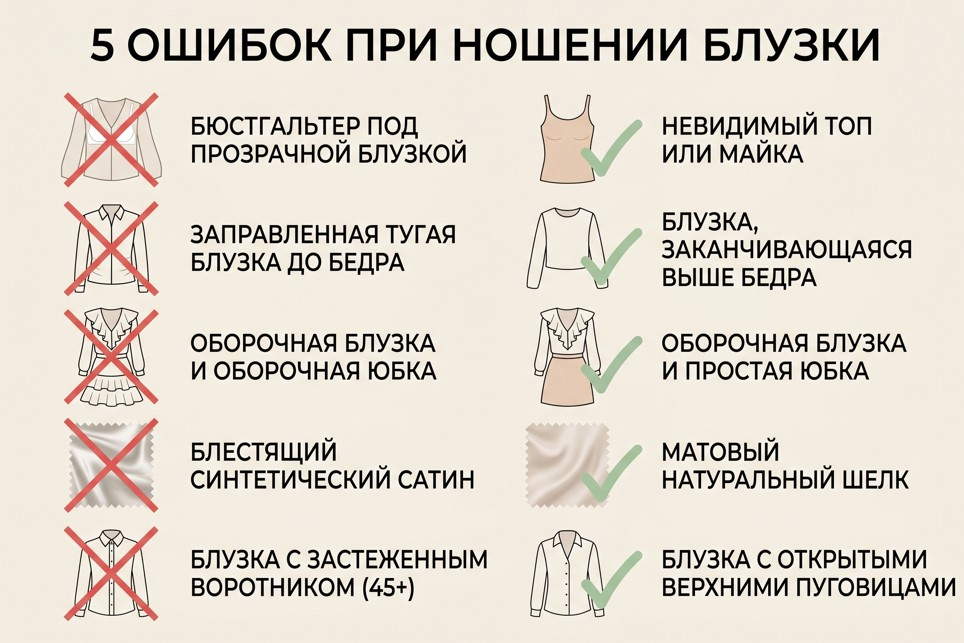 Инфографика- 5 ошибок при ношении блузки