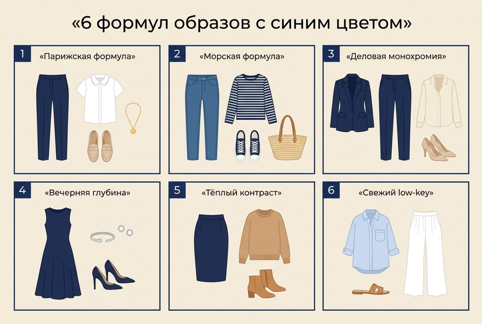 Инфографика 6 формул образов с синим цветом — каталог иконок