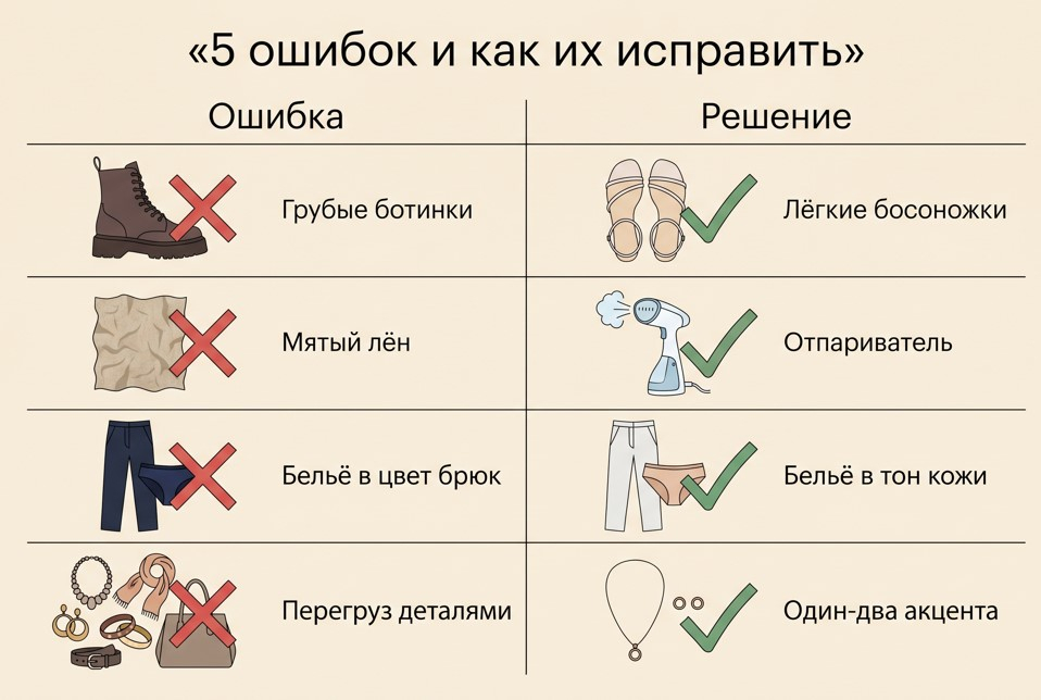 Инфографика: 5 ошибок с льняными брюками и как их исправить