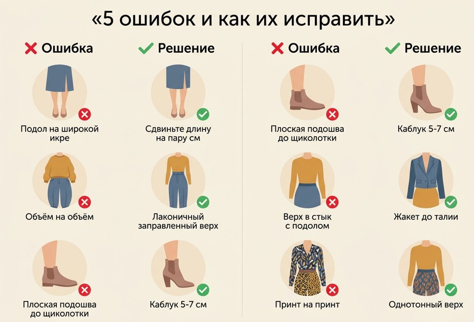 Инфографика: 5 ошибок с юбкой миди и как их исправить