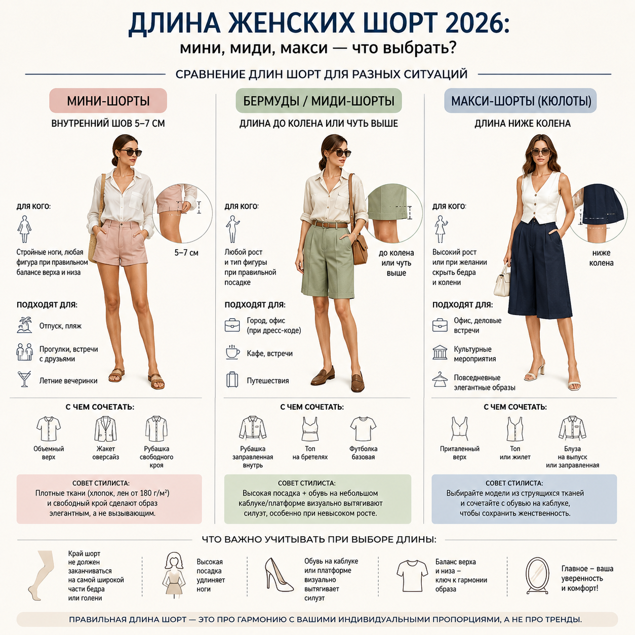 Сравнение длин шорт для разных ситуаций