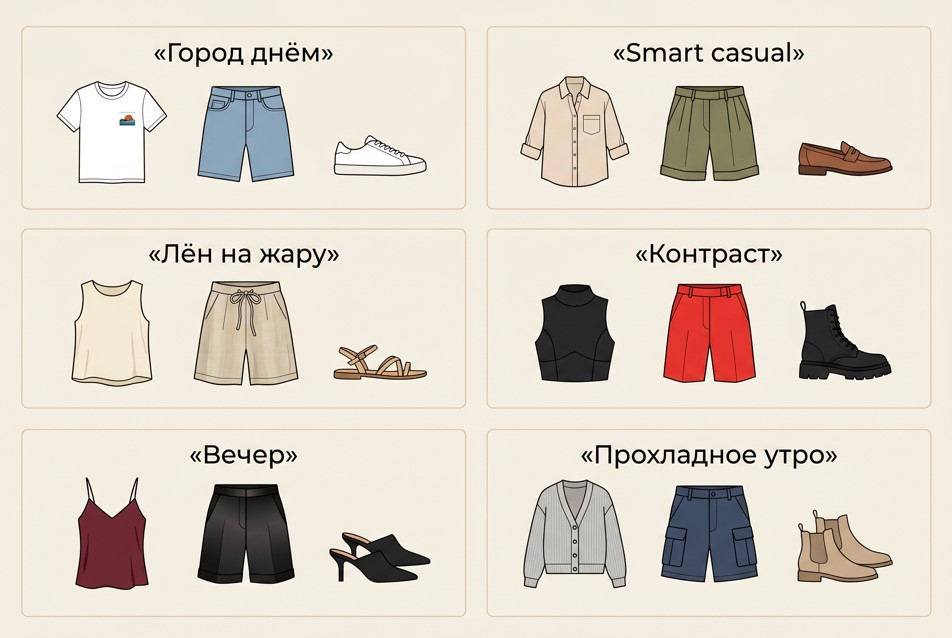 Инфографика с шестью готовыми формулами образов с бермудами