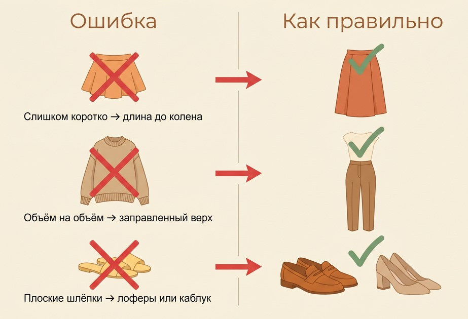 Инфографика было-стало с типичными ошибками в образах с бермудами