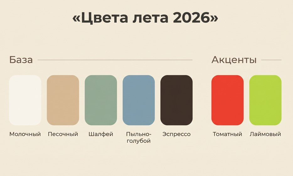 Цветовая палитра лета 2026: база и акцентные оттенки
