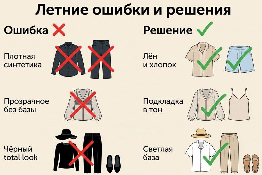Инфографика было-стало: типичные летние ошибки в одежде и их решения