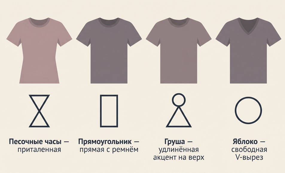 Какой фасон футболки работает на каждый тип фигуры.
