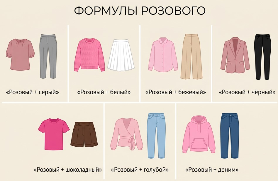 Семь рабочих пар к розовому — сохраните, чтобы собирать образы за минуту.