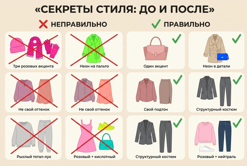 Пять частых ошибок с розовым и их простые альтернативы.