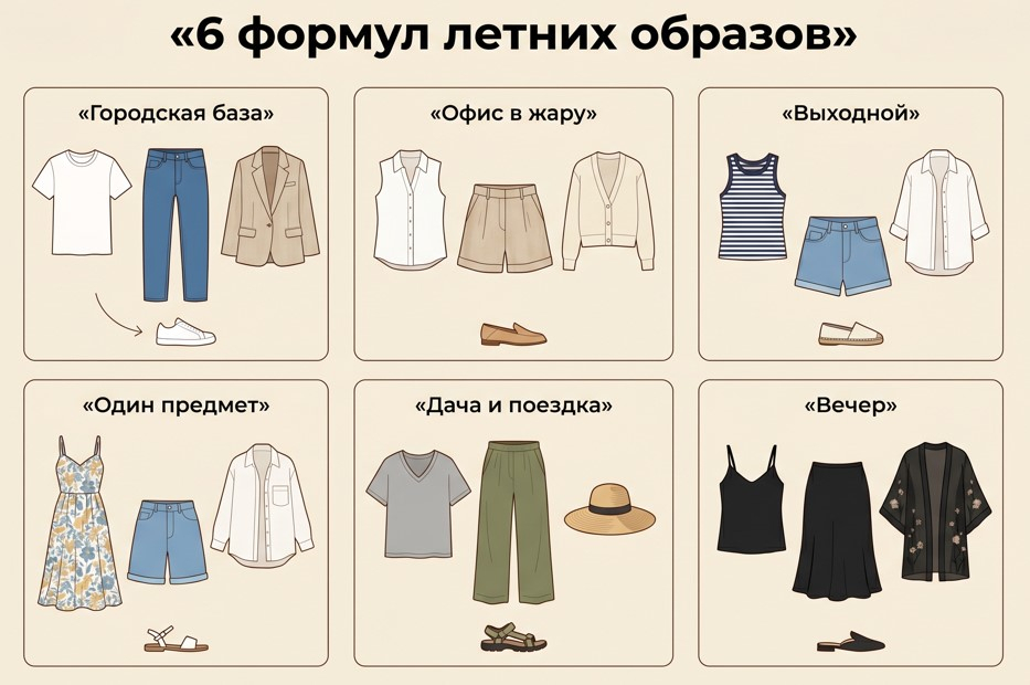 Шесть формул из одних и тех же вещей — так капсула превращается в 30+ комплектов.