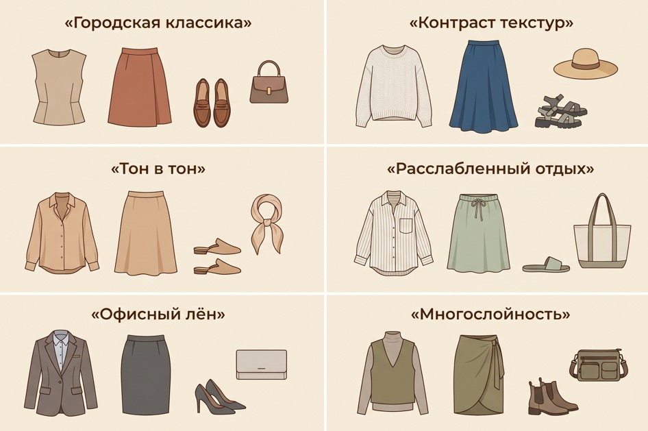 Шесть базовых формул: соберите образ под свой день за минуту.