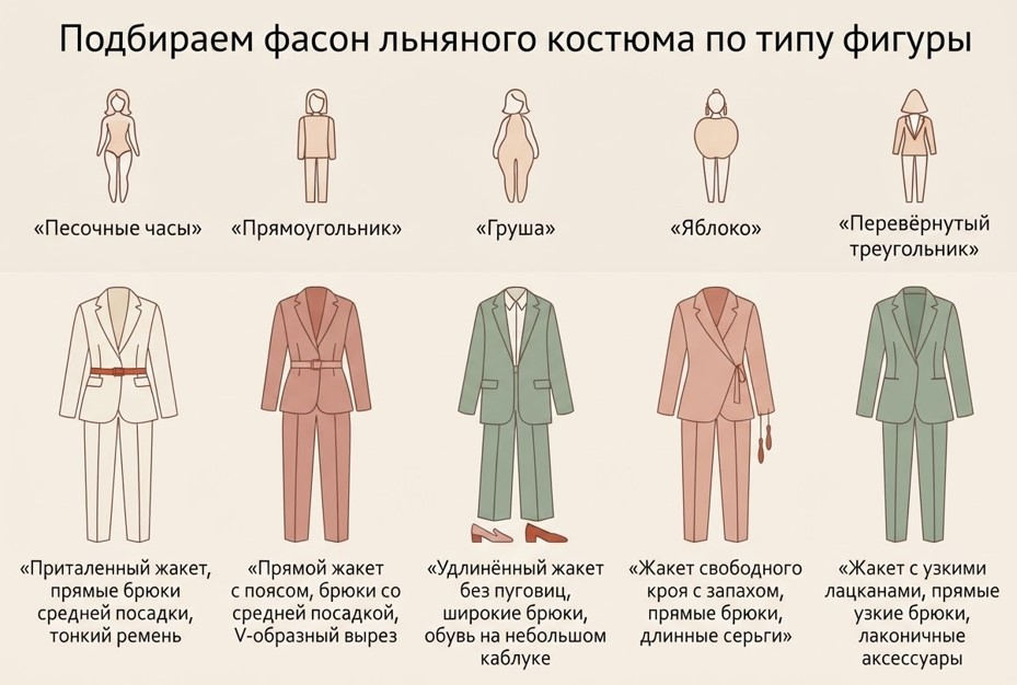 Силуэтная схема: какой крой костюма работает на каждом типе фигуры.