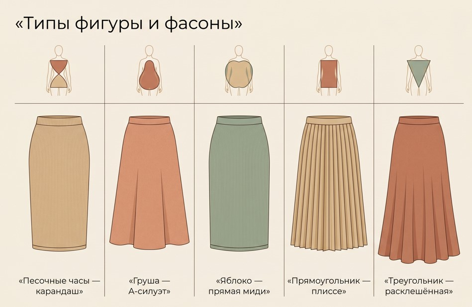 Пять типов фигуры и фасон вязаной юбки под каждый.