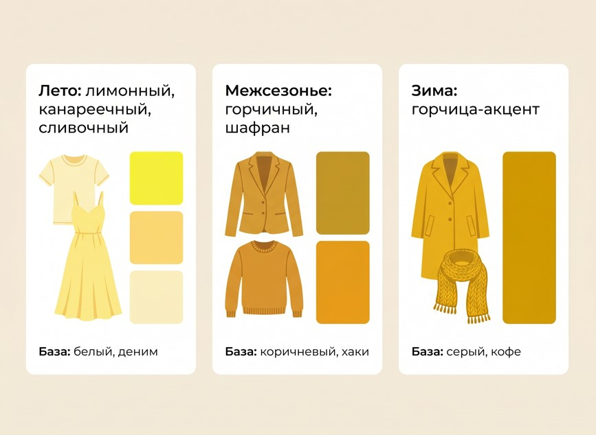 Как меняется жёлтый по сезонам: оттенок и база подстраиваются под погоду.