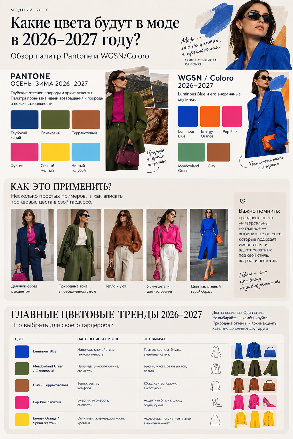 Схема популярных цветов в моде на 2026-2027