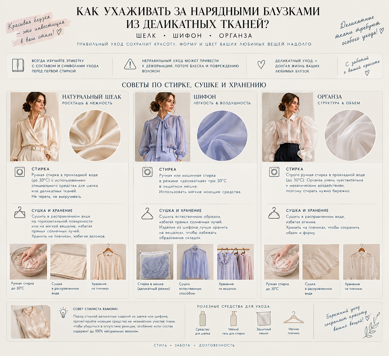 Правила ухода за блузками