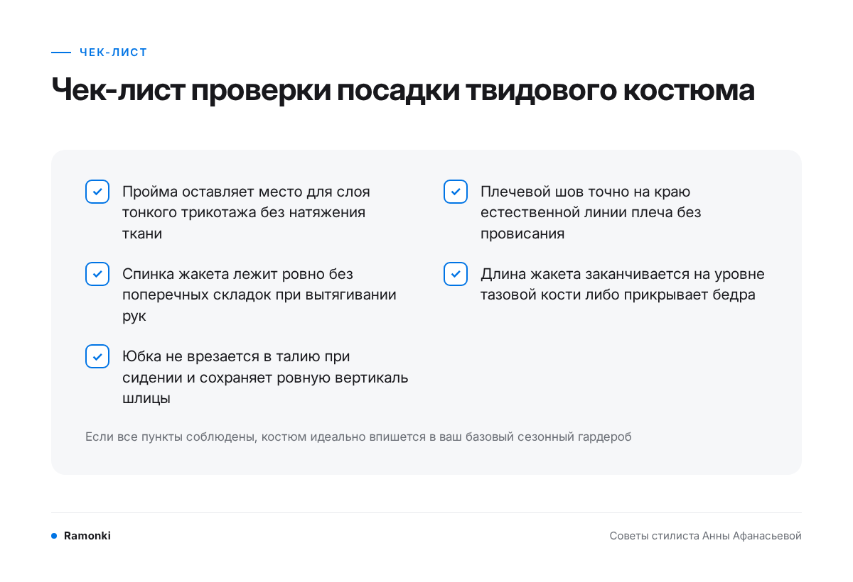 Как проверить посадку твидового костюма