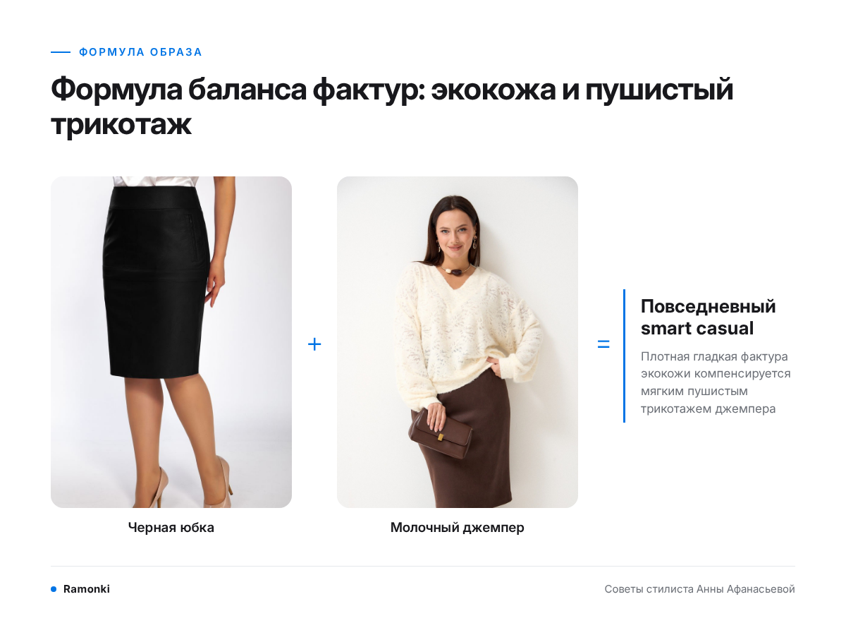 Формула баланса фактур: экокожа и пушистый трикотаж